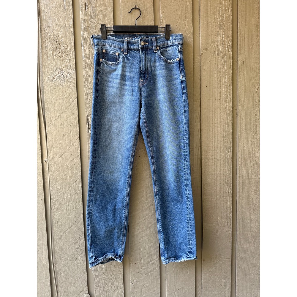 American Eagle Super High-Rise Straight Jeans Womens Stretch 4 Short Distressed